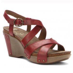 Dansko Frida Wedge Sandals, Red Berry Leather, EU Size 40 (US 9.5-10)